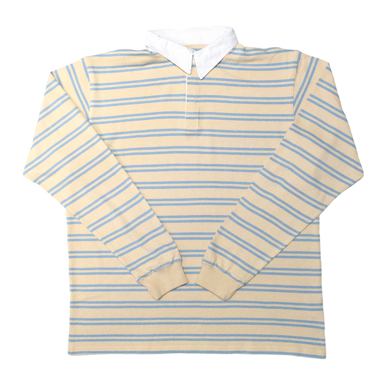 Light Blue / Ecru Stripe Summer Knit Rugby Shirt - Regular Fit