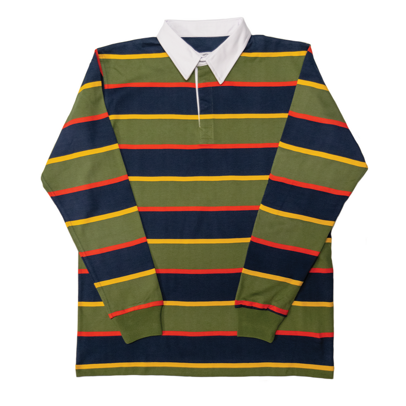 Gold / Navy / Green / Red Stripe Winter Woven Rugby Shirt - Regular Fit