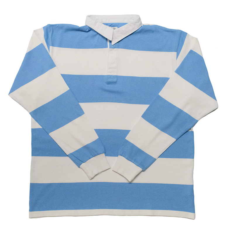 Light Blue / White Collegiate Stripe Winter Woven Rugby Shirt - Regular Fit