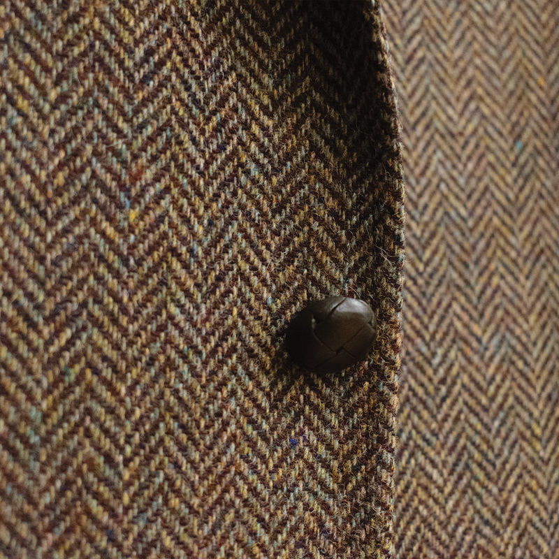 Morris & King Brown & Olive / Blue Melange Shetland Wool Herringbone Sport Coat