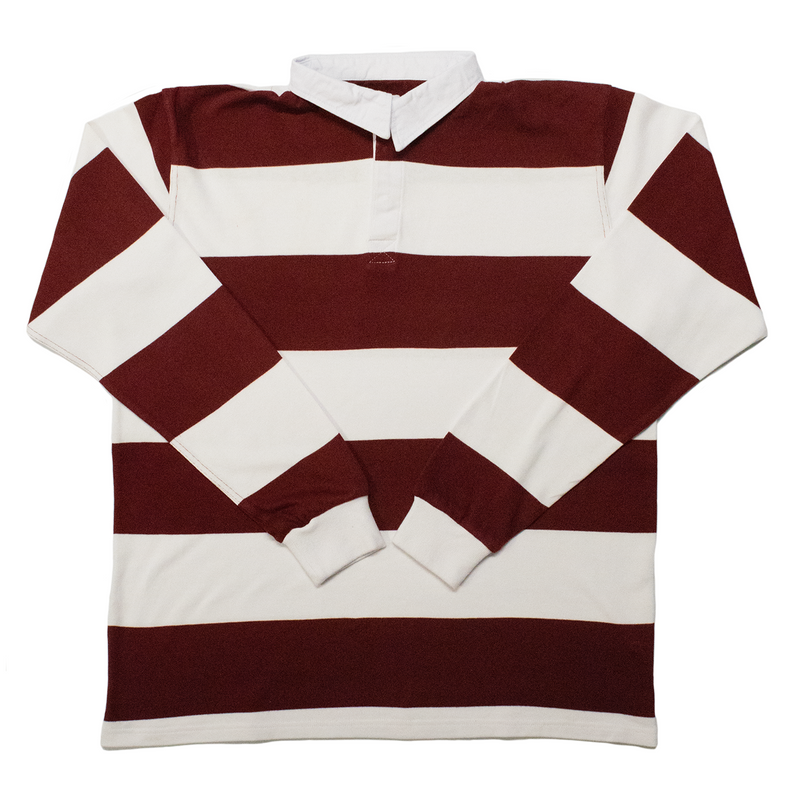 Maroon / White Collegiate Stripe Winter Woven Rugby Shirt - Regular Fit