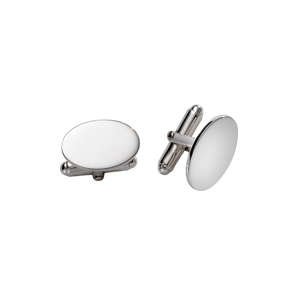 Small Plain Oval Cuff Links - Sterling Silver