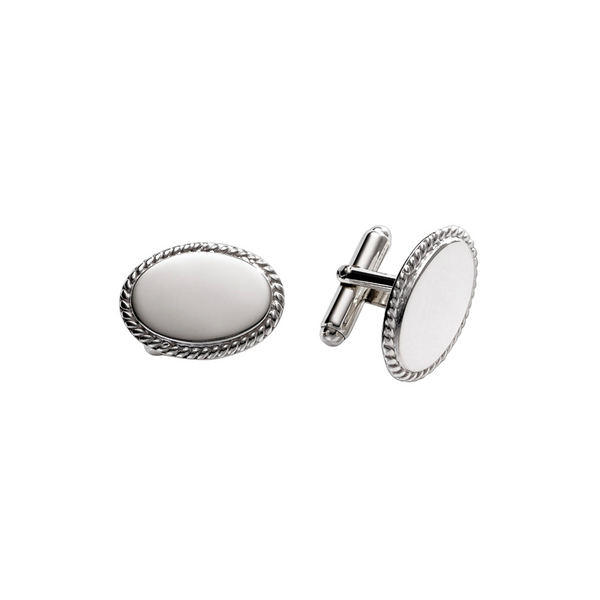 Rope Edge Oval Cuff Links - Sterling Silver