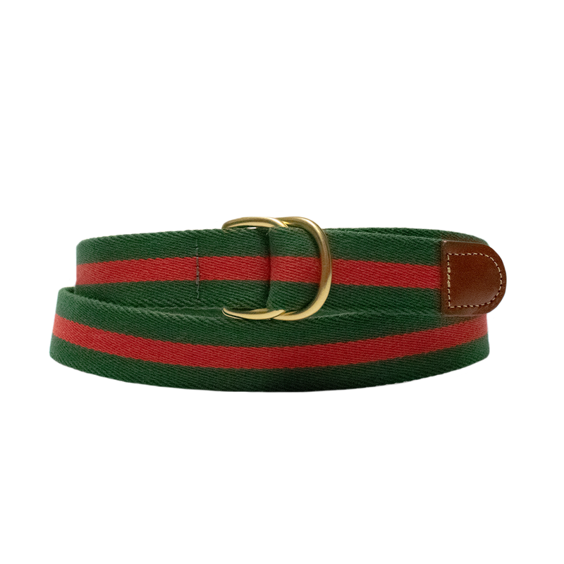 Hunter Green / Red Stripe Surcingle D-Ring Belt