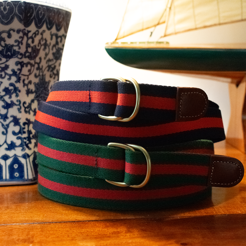 Hunter Green / Red Stripe Surcingle D-Ring Belt