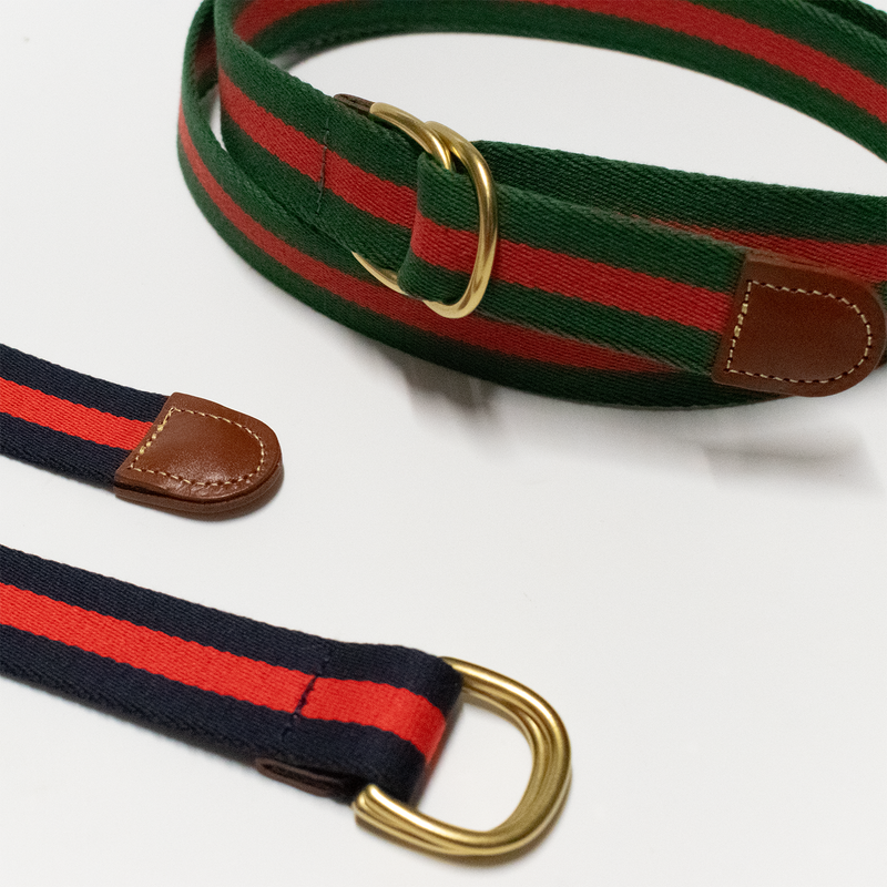 Hunter Green / Red Stripe Surcingle D-Ring Belt