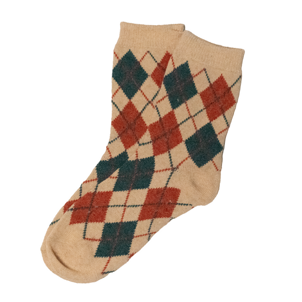 Ecru / Raspberry Lightweight Argyle Socks