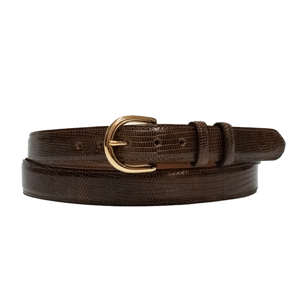 1" Brown Glazed Lizard Classic Leather Belt