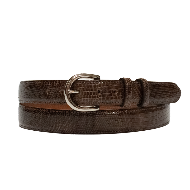 1" Brown Glazed Lizard Classic Leather Belt