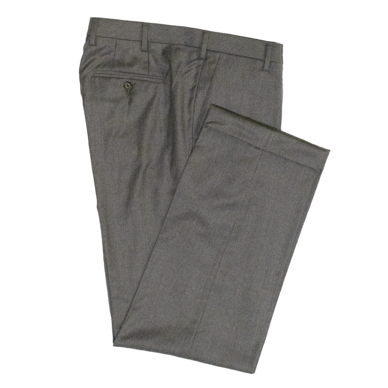 Light Grey Wool Flannel Trousers - Classic Fit