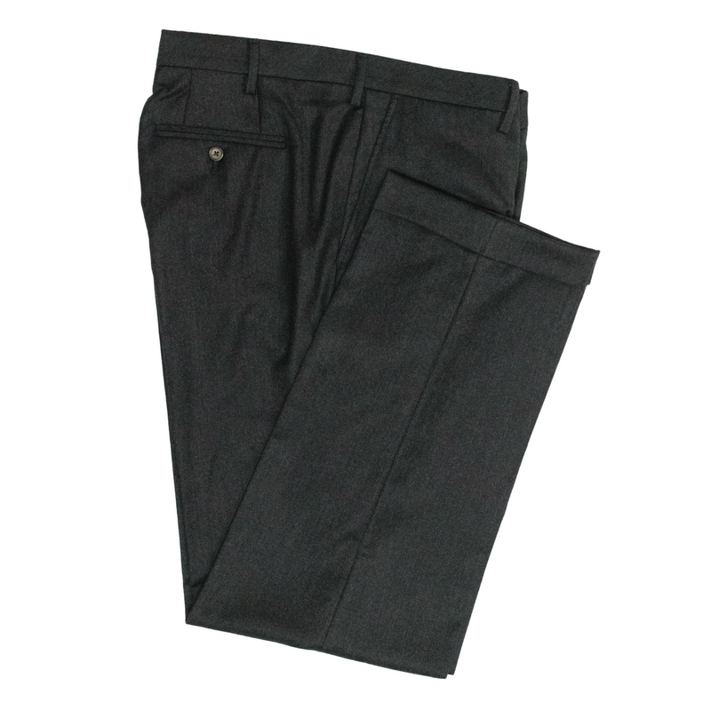 Charcoal Wool Flannel Trousers - Classic Fit