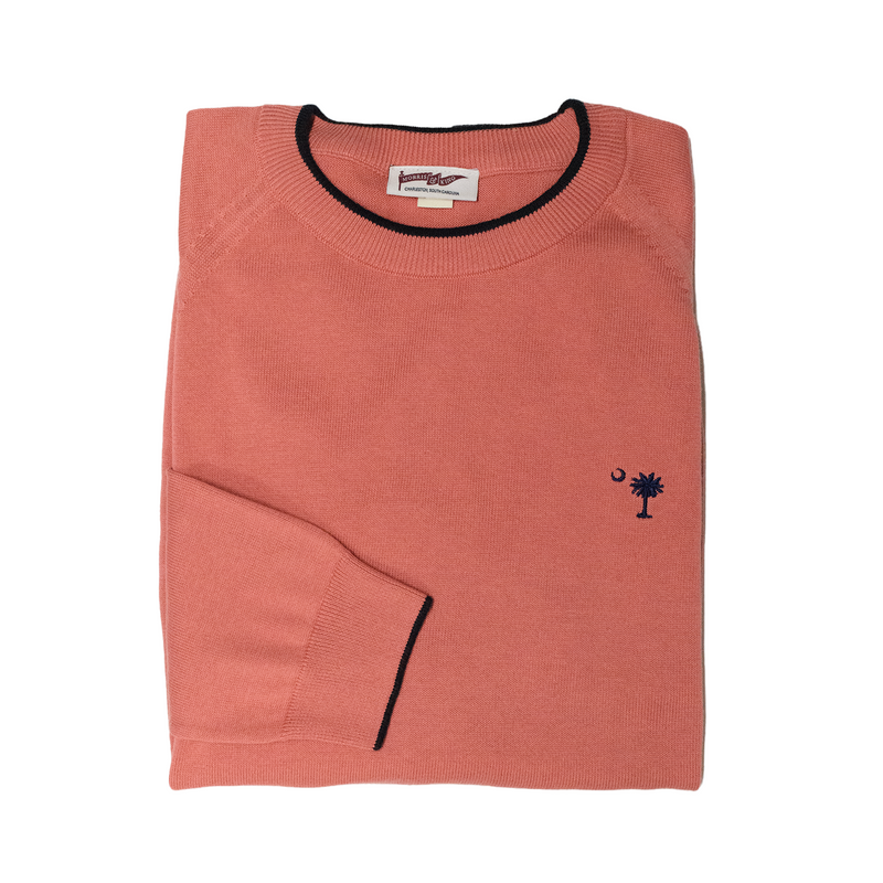 Salmon Palmetto & Crescent Lightweight Sweater