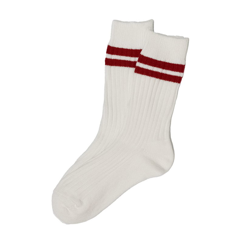 Burgundy / Snow White Stripe Knit Socks