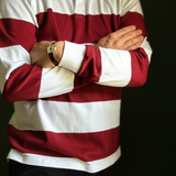 Maroon / White Collegiate Stripe Winter Woven Rugby Shirt - Regular Fit