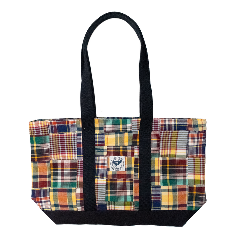 Navy Patch Madras Canvas Tote Bag