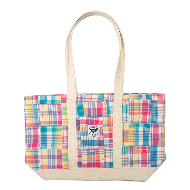 Pink Patch Madras Canvas Tote Bag